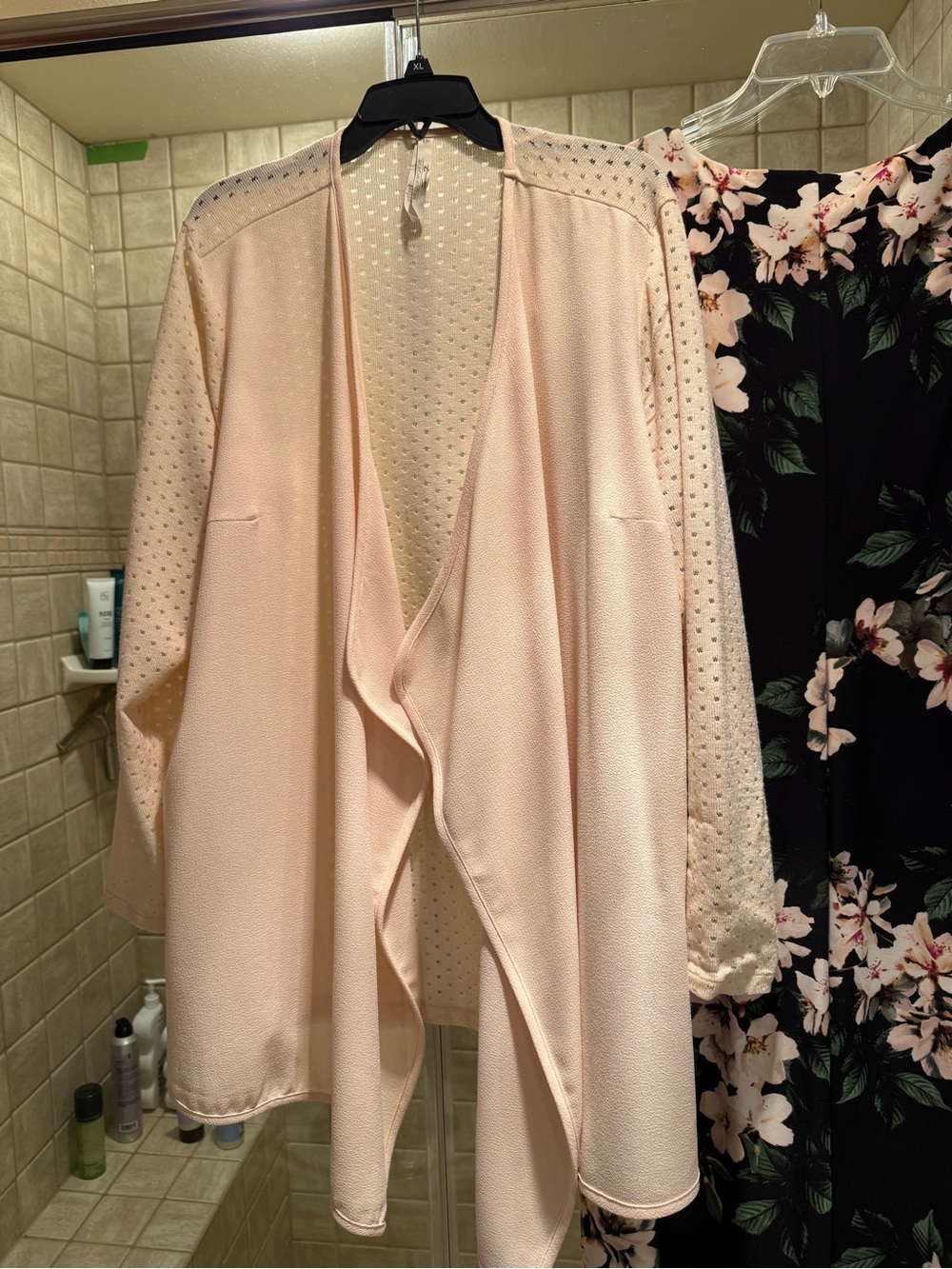 Melissa McCarthy Blush Open-Front Knit Cardi With Perforations & Gold Thread